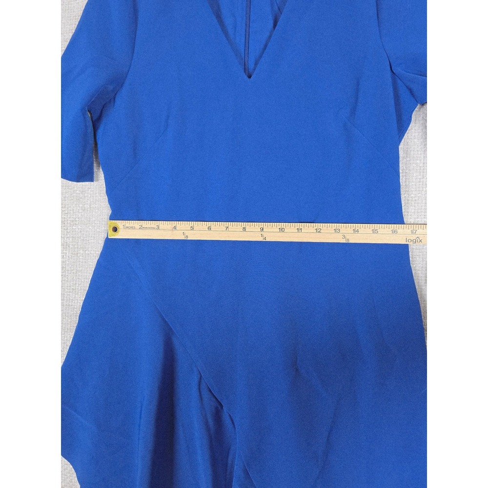 Maggy London Blue Short Sleeve Asymmetrical Ruffle V Neck Dress Size 10 NWT - Picture 8 of 12